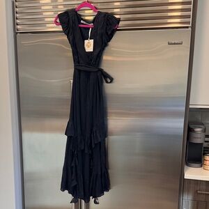 Marie Oliver Navy Ruffled Maxi Dress Small